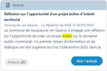 extrait d'un article sur l'implantation d'un parc éolien dans une commune